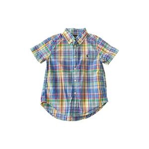 Ralph Lauren Boys Multi Color Plaid Short Sleeve Button Down Shirt Size 4 Cotton